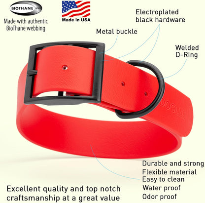 Dogline Biothane Waterproof Dog Collar Strong Coated Nylon Webbing with Black Hardware Odor- Proof
