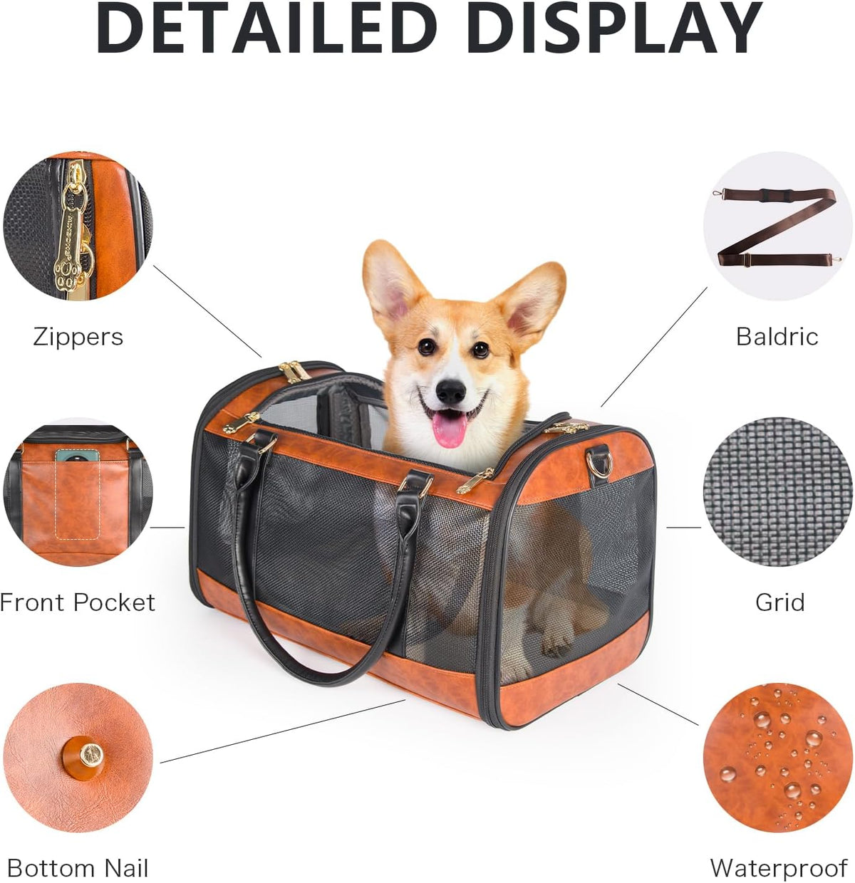 Dog Soft-Sided Carriers Pet Carrier for Small Dogs Cats, Fashion PU Leather Small Dog Carrier Pet