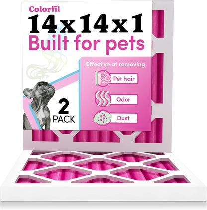 Colorfil 14x14x1 Air Filter (2-Pack) | Made in the USA | Color Changing | Remove Cat and Dog Odor |