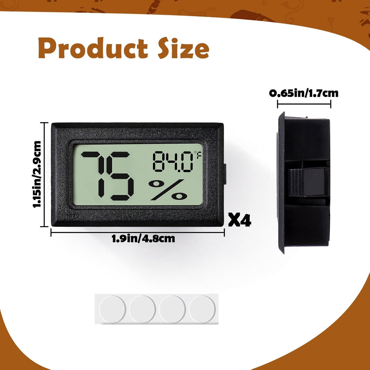 Reptile Thermometer and Humidity Gauge,4PCS Digital Adhesive Reptile Hydrometer Thermomete Tank