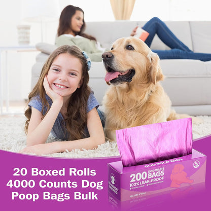 Sherr 20 Boxed Rolls 4000 Counts Dog Poop Bags Bulk Leak Proof Dog Waste Bags Universal Pet Doggy