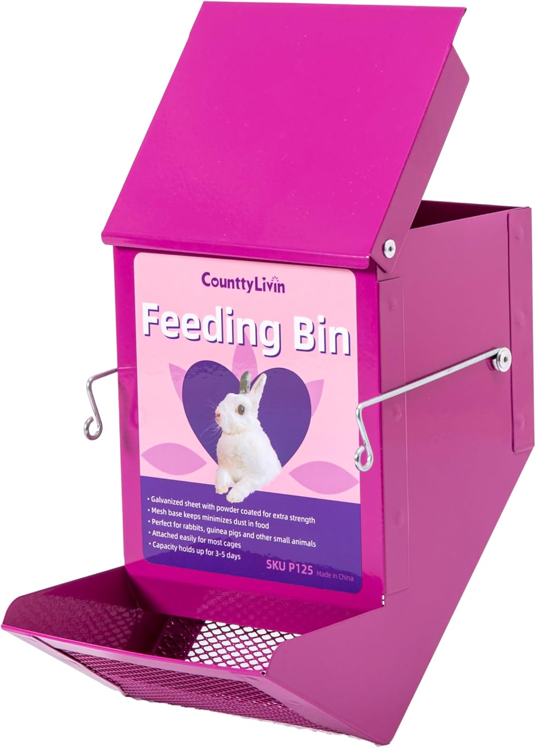 Metal Small Animal Feeder with Lid, Heavy Duty Feeder, Large Capacity Food Dispenser, Great for
