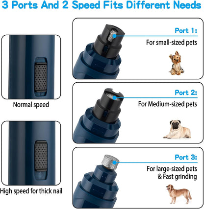 Casfuy Dog Nail Grinder Upgraded - Professional 2-Speed Electric Rechargeable Pet Nail Trimmer