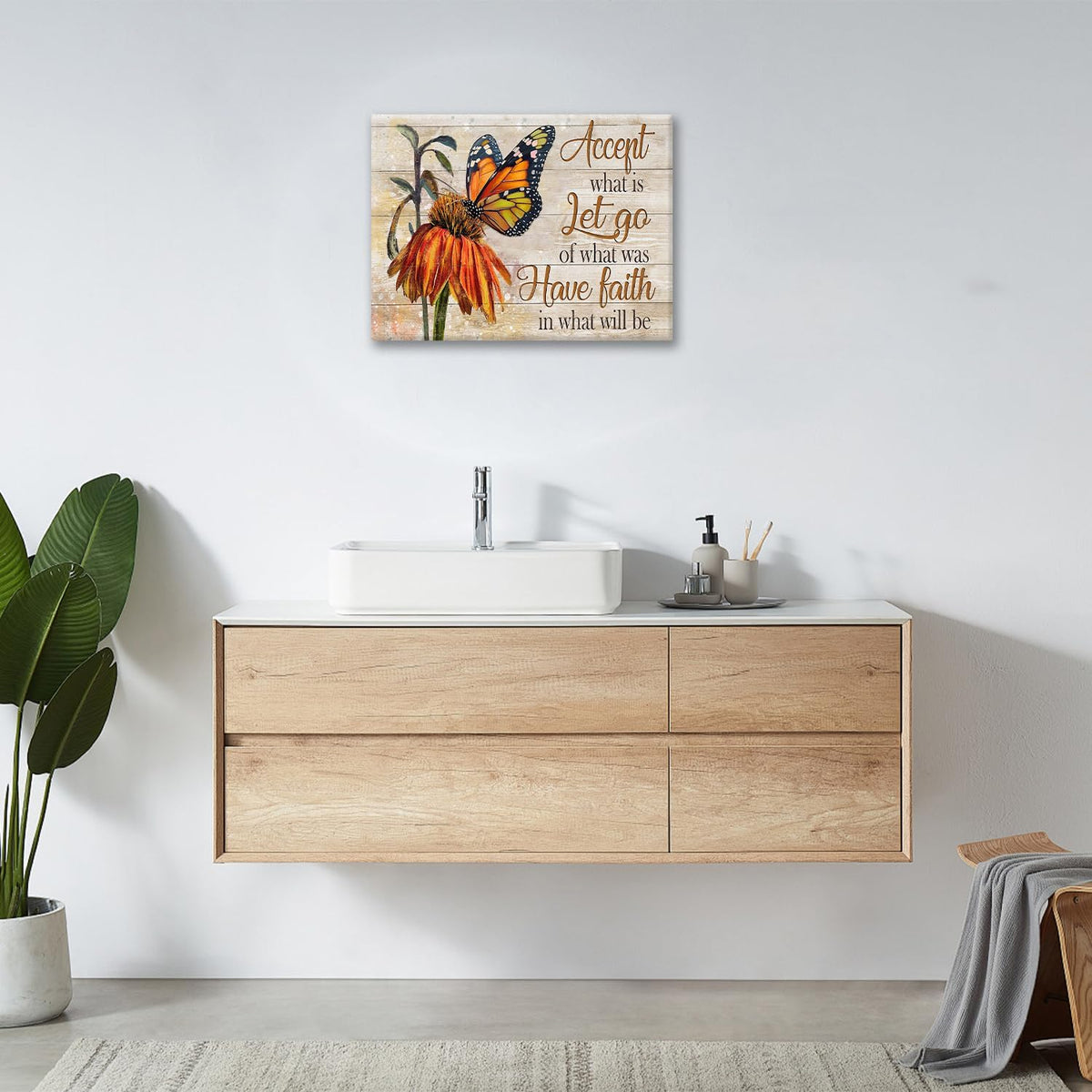 Farmhouse Butterfly Bathroom Pictures Wall Art, Rustic Floral Country Bathroom Wall Decor, Daisy