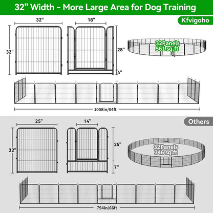 Dog Playpen Outdoor Extra Wide 32 Panels Heavy Duty Dog Fence 32" Height Anti-Rust with Doors