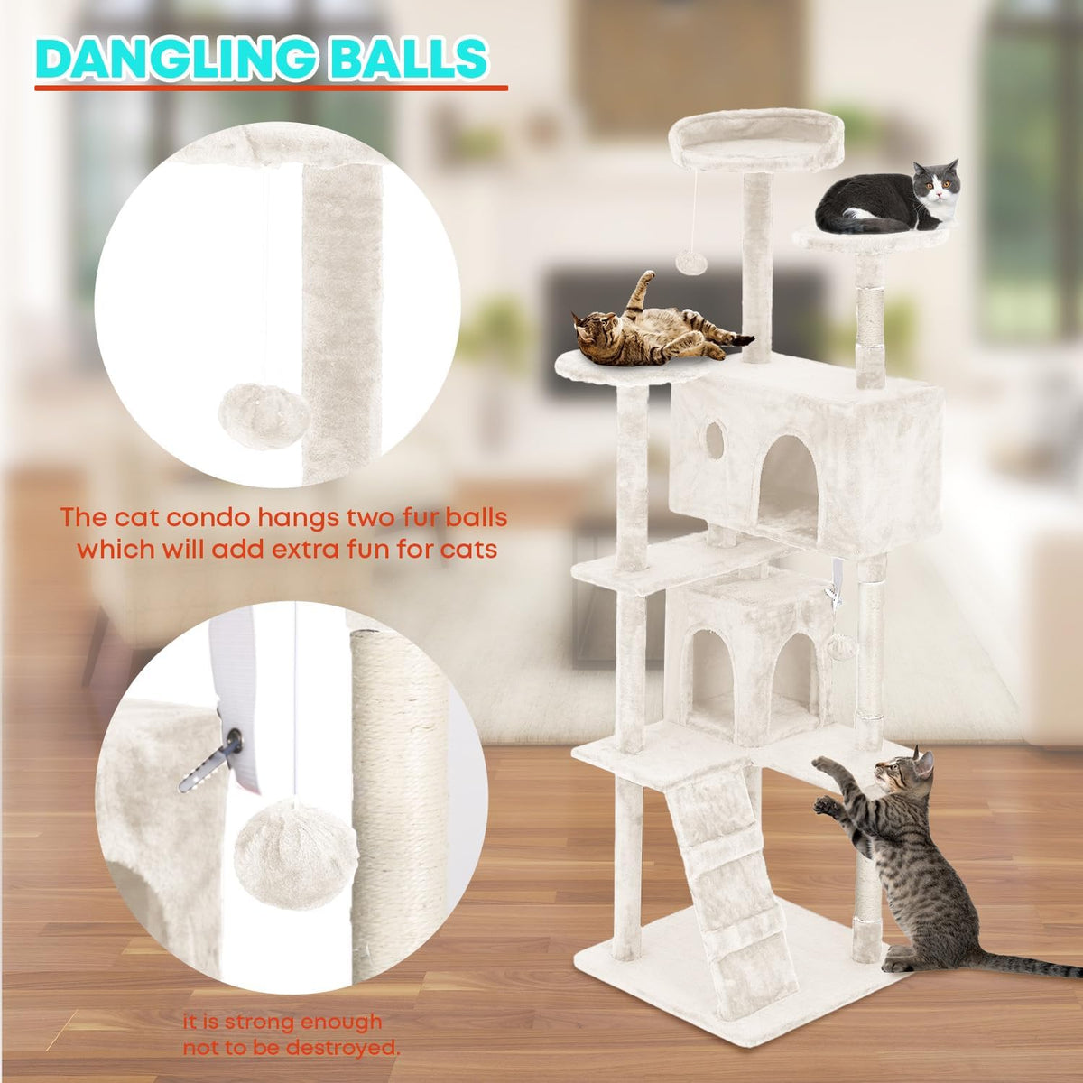 FDW Cat Tree 70in Cat Tower Multi-Level Durable Cat Scratching Post & Cozy Fun Cat Jumping Platform