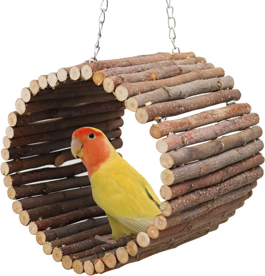 Bird Parrot Swing Toys, Hanging Bird Tree Caves, Natural Apple Wood Parrot Hammock, Bird Cage