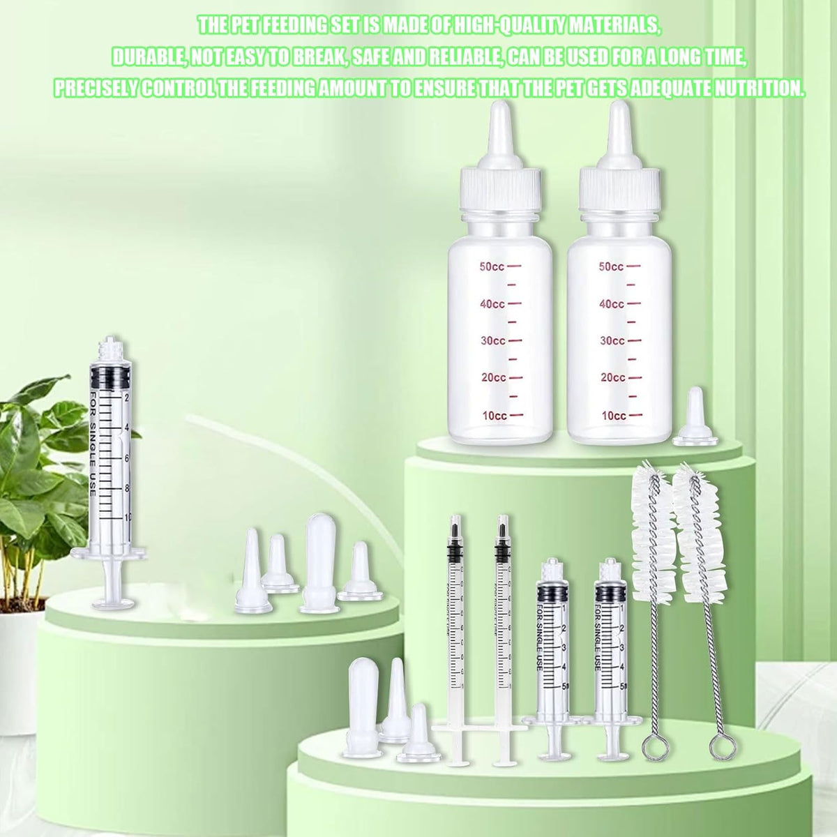 Pet Feeding Bottle Set, Feeding Silicone Nipple with Bottle and Syringes, Reusable Pet Nursing Kits