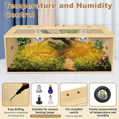 80 Gallon Reptile Terrarium, Large Snake Enclosure, Lizard and Leopard Gecko Tank With Openable