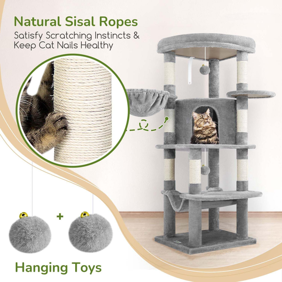 Globlazer Corner Cat Tree Tower for Indoor Cats, 51in Multi-Level Cat Condo Tower with Large