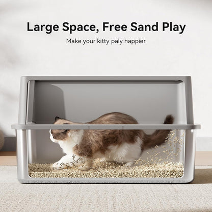 28" Extra Large XXL Stainless Steel Cat Litter Boxes with Lid Metal Cat Litterbox Pan for Big Cats