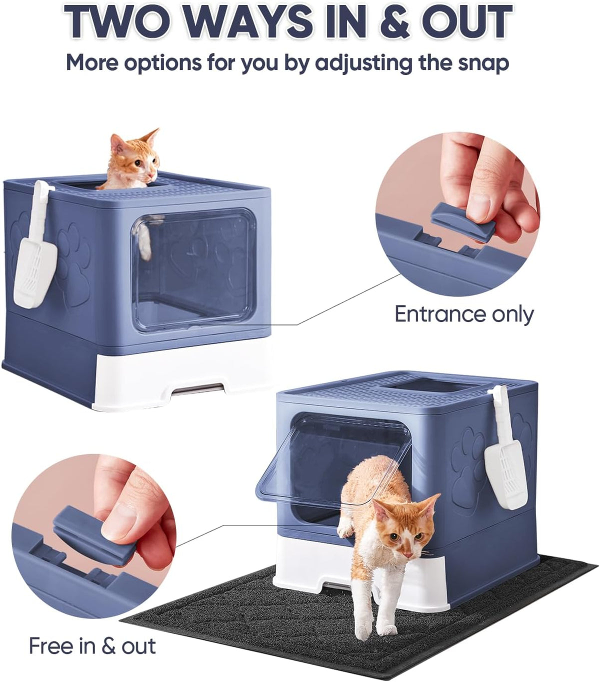 Cat Litter Box with X-Large Litter Mat and Scoop, Large Foldable Litter Box with Lid, Enclosed
