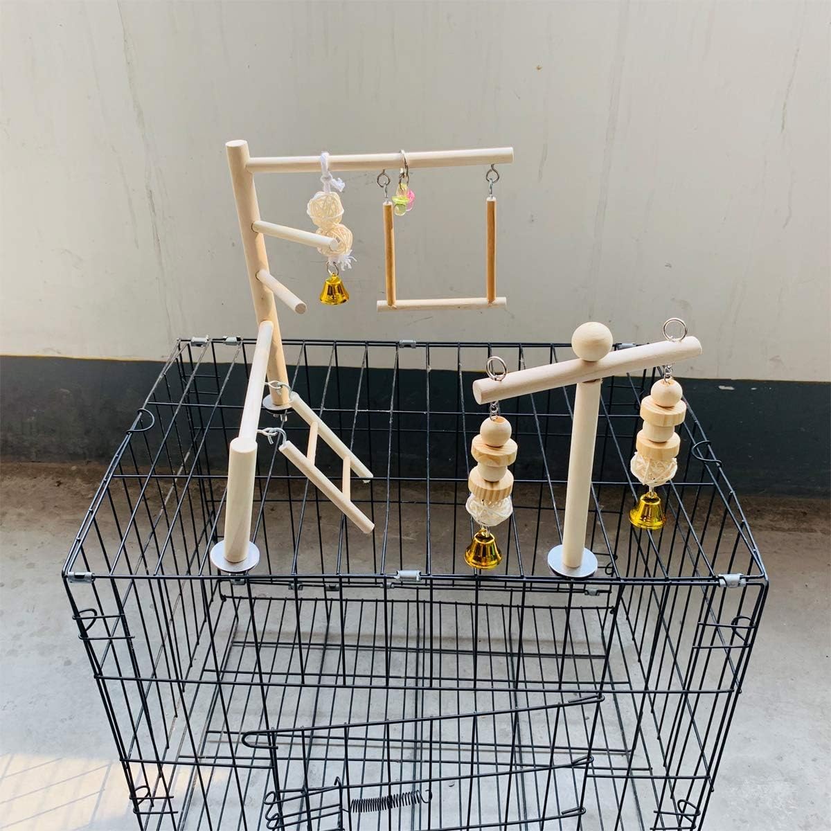 Hamiledyi Small Bird Playground Natural Wood for Top of Cage Bird Play Stand Bird Stands for
