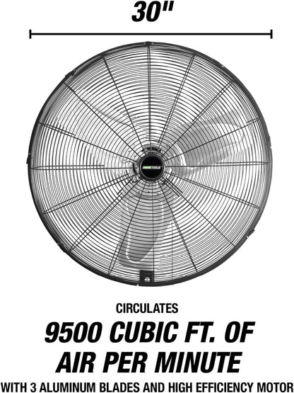 OEMTOOLS OEM24884 30 Inch Oscillating Wall Fan, 9500 CFM Max. Garage 90 Degree Mounted Fan with 6