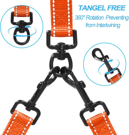 PetBonus Double Dog Leash, No Tangle Dual Leash, Reflective Walking Training Lead, 4 Comfortable