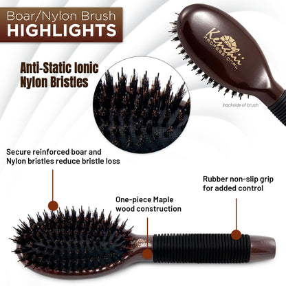 Kenchii Boar and Nylon Bristle Dog/Cat Grooming Brush with One-Piece Maple Body-Choose Size Large