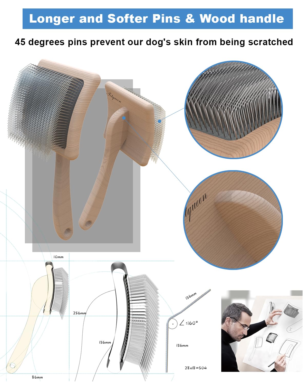 Dog Slicker Brush for Large Dogs, Professional Doodles Brush for Poodles, Goldendoodles and