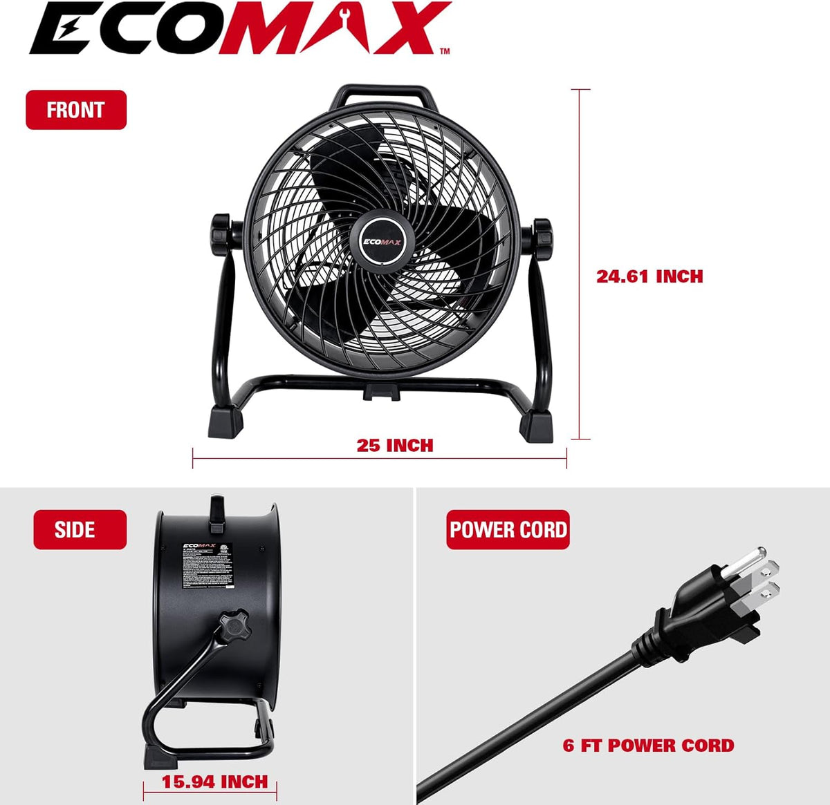 16 Inch High Velocity Industrial Fan Portable Heavy Duty Drum Metal Shop Fan with 3-Speed 360°