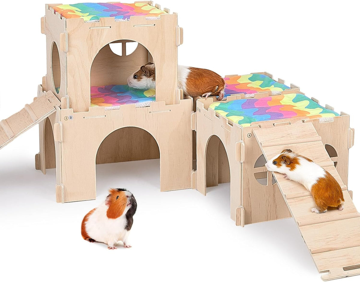 Guinea Pig Hideout, Guinea Pigs House with Stairs and Mats Extra Large Guinea Piggy Castle