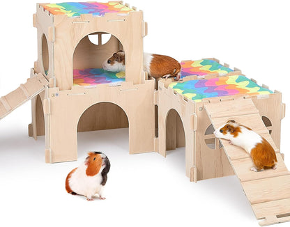 Guinea Pig Hideout, Guinea Pigs House with Stairs and Mats Extra Large Guinea Piggy Castle