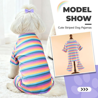 BAEJMJK Striped Dog Pajamas Stretchy Cute Four-Legged Boy Girl Dog Clothes with Sleeves Comfortable