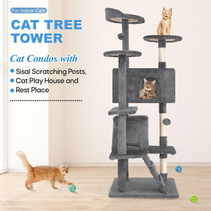 FDW Cat Tree 54in Cat Tower Multi-Level Durable Cat Scratching Post & Cozy Fun Cat Jumping Platform