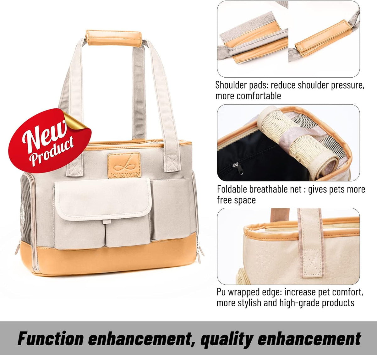 Dog Carrier, Cat Carrier, Pet Carrier, Foldable Waterproof Premium PU Leather Oxford Cloth Dog