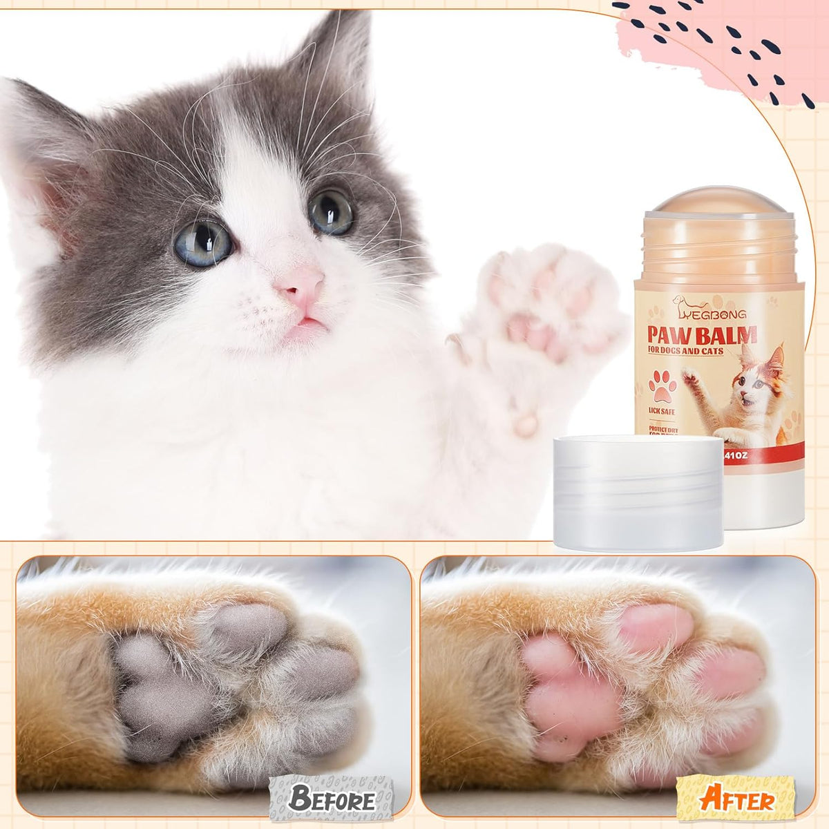 Cat Paw Butter 1.4 oz Balm for Cats Dogs Dry Noses and Cracked Paws Dog Cat Soother Balm Natural
