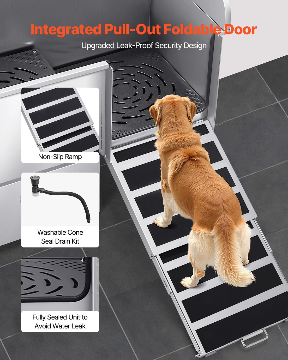 VEVOR Professional 304 Stainless Steel Dog Bathing Station, 50 inch Pet Grooming Tub w/Anti-Slip