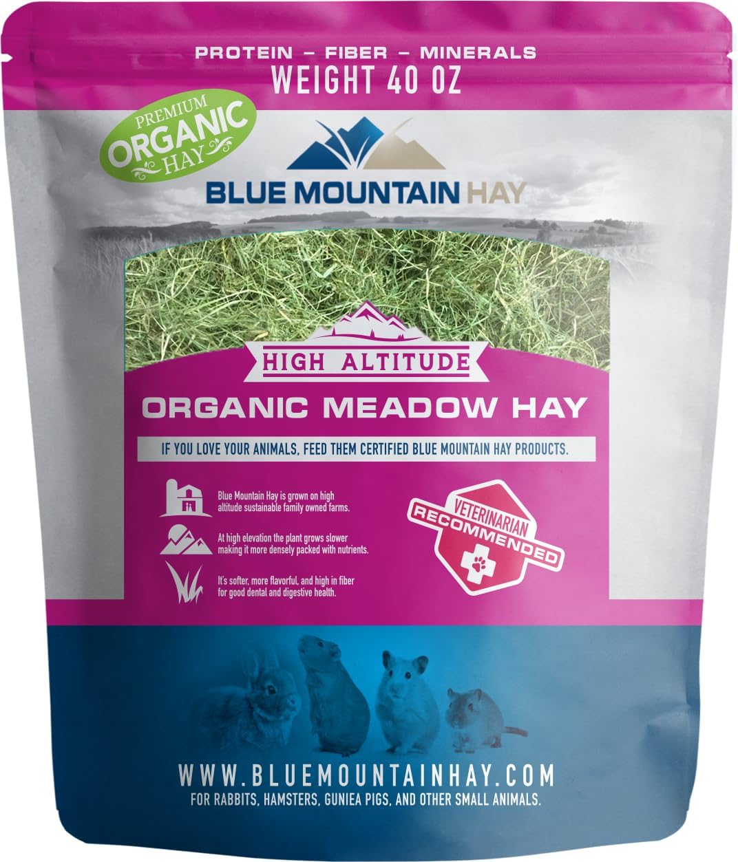 Blue Mountain Hay | Fresh Organic Meadow Hay (40 Ounce) | Mimics Natural Forage | High-Altitude Hay