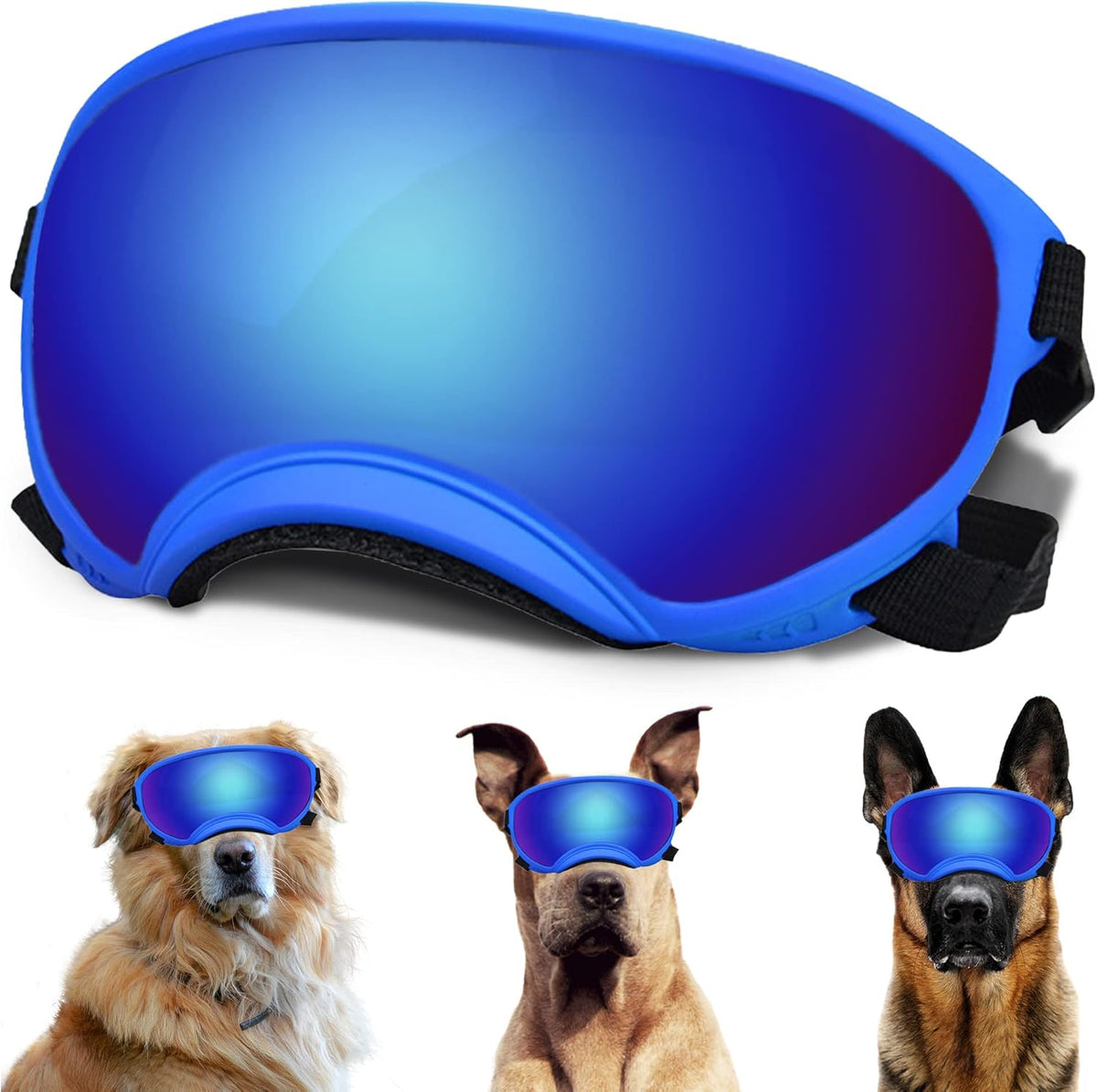 Large Dog Sunglasses with Adjustable Strap UV Protection, Winproof Dog Puppy Sunglasses, Suitable