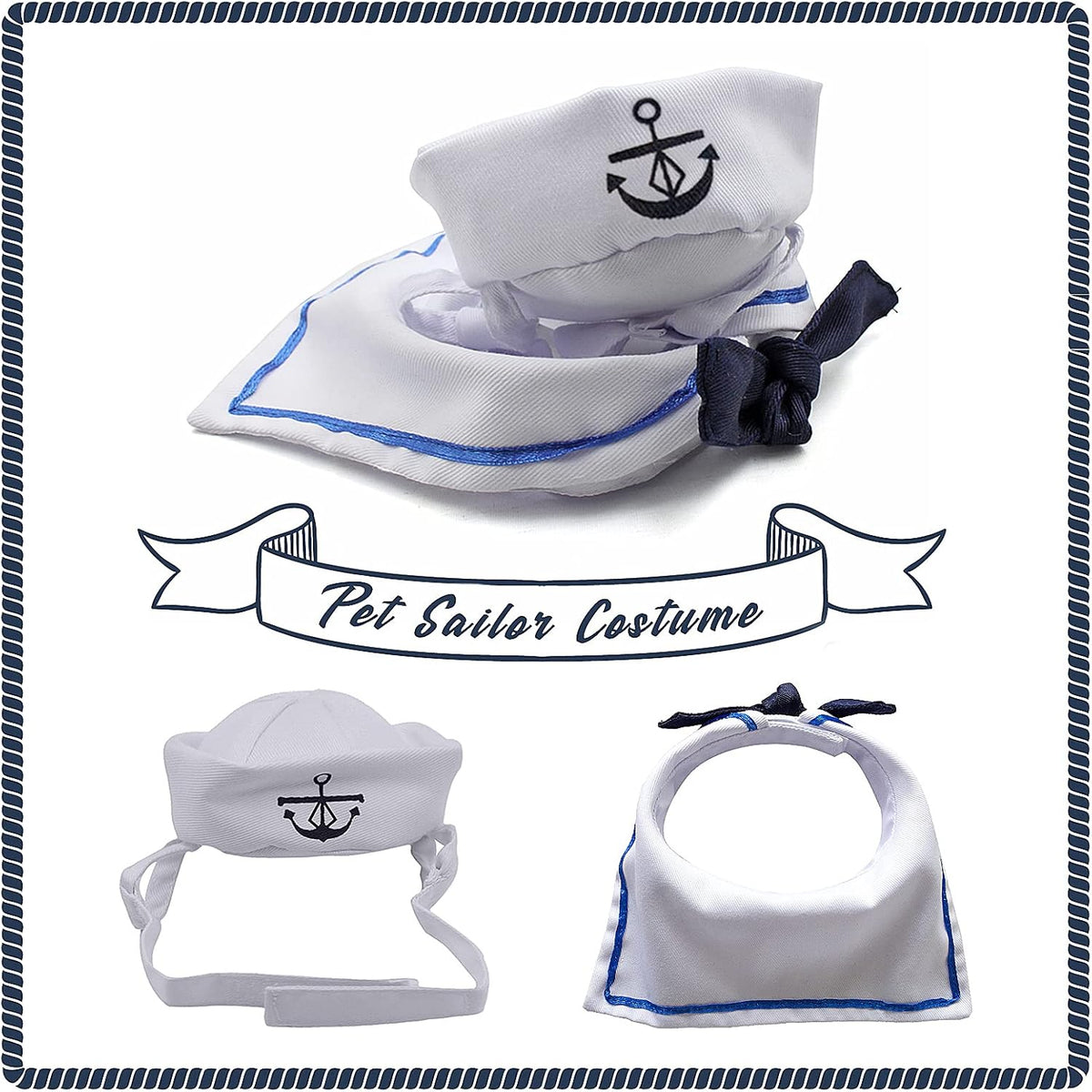 Enjoying Cat Sailor Costume, Halloween Small Dog Sailor Hat Outfit with Tie, Adjustable Pet Navy