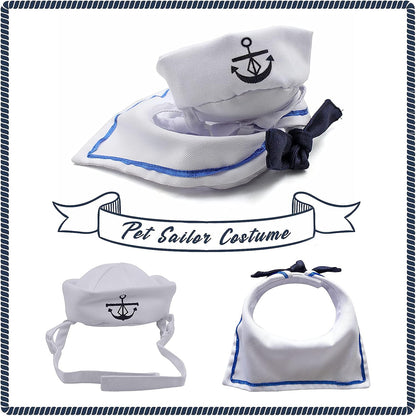 Enjoying Cat Sailor Costume, Halloween Small Dog Sailor Hat Outfit with Tie, Adjustable Pet Navy