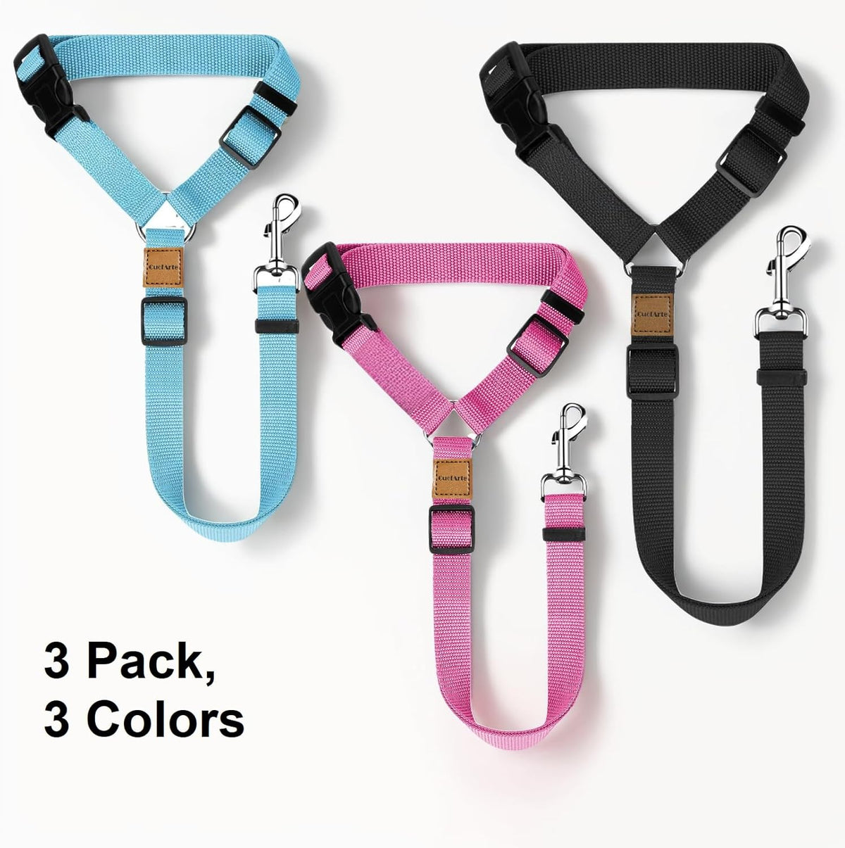 3 Pack Dog Seat Belt for Car, Car Headrest Restraint Adjustable Nylon Fabric, Dog Restraints