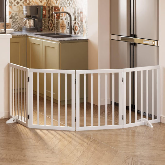 Wooden Dog Gate Freestanding Foldable Pet Gate 4 Panel Fully Assembled Dog Gates for Doorways House
