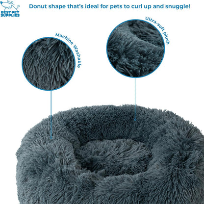 Best Pet Supplies Round Donut Dog Bed with Plush Faux Fur Fabric, Calming, Anti-Anxiety Cushion for