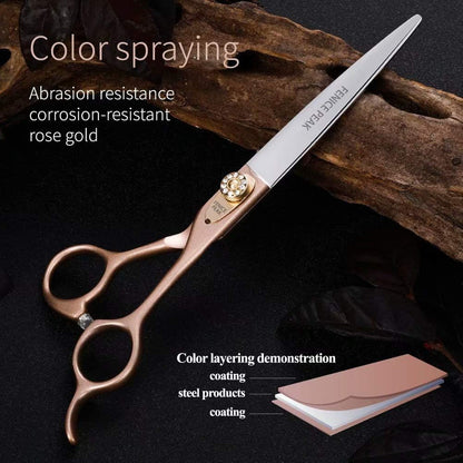 Fenice Peak 7.5'' Dog Straight Scissors for Grooming 440C Stainless Steel Rose Gold Professional
