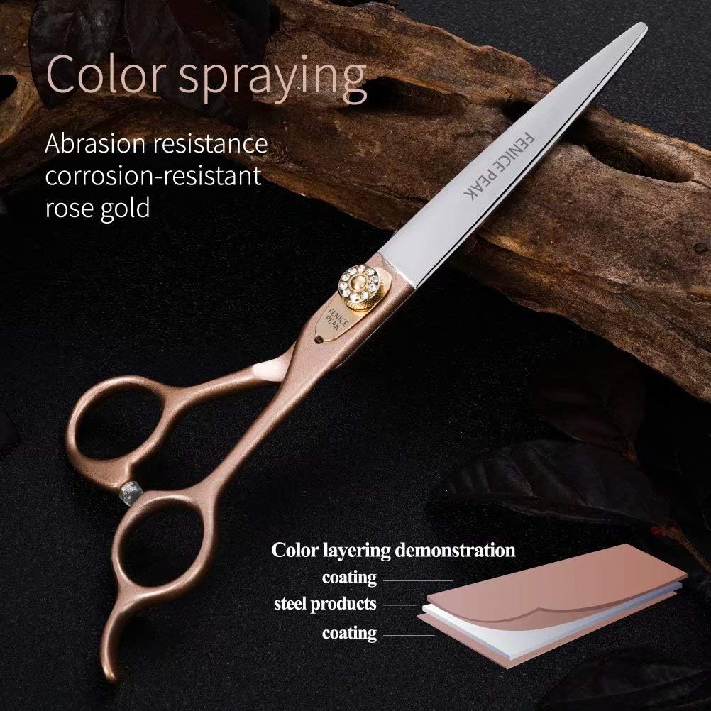 Fenice Peak 7'' Dog Straight Scissors for Grooming 440C Stainless Steel Rose Gold Professional Pet
