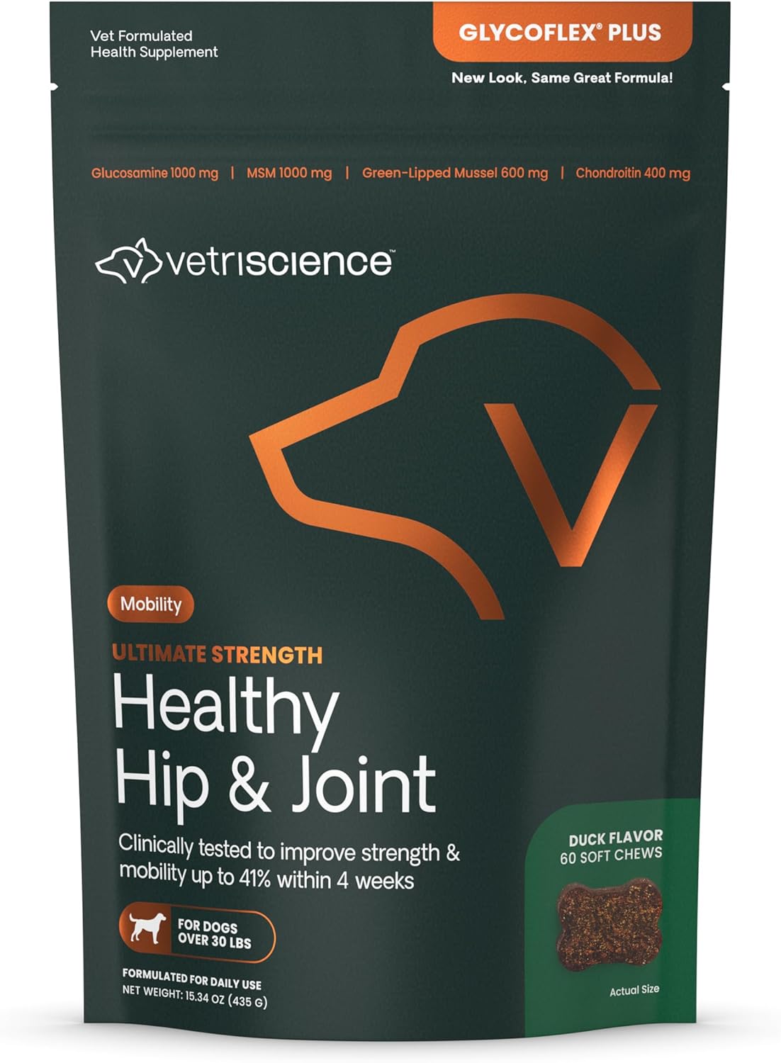 VetriScience Ultimate Strength Healthy Hip & Joint Chews, GlycoFlex Glucosamine, Chondroitin and