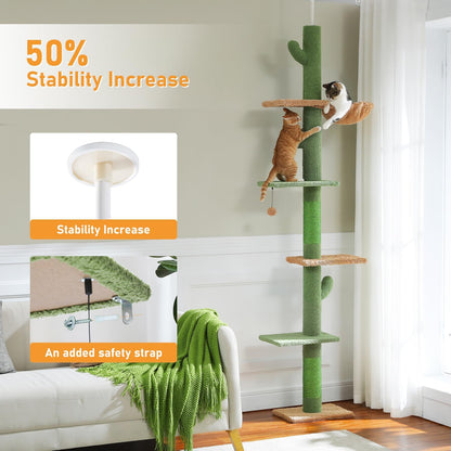 PAWZ Road Cat Tree, Cactus Floor to Ceiling Cat Tower with Adjustable Height(95-108 Inches), 5