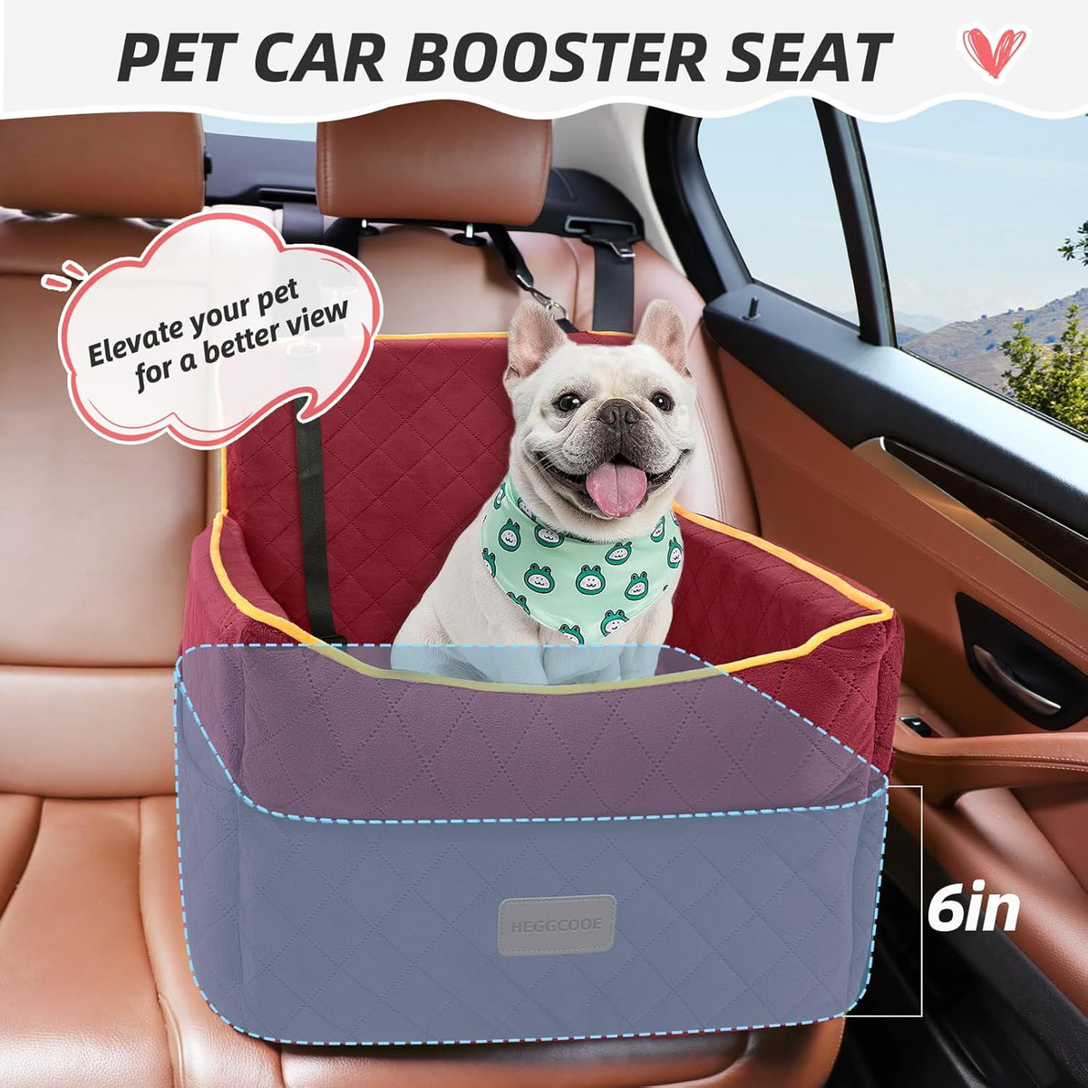 Dog Car Seat for Small Medium Dogs, Memory Foam Puppy Dog Booster Seat with Thick Cushion for Dogs