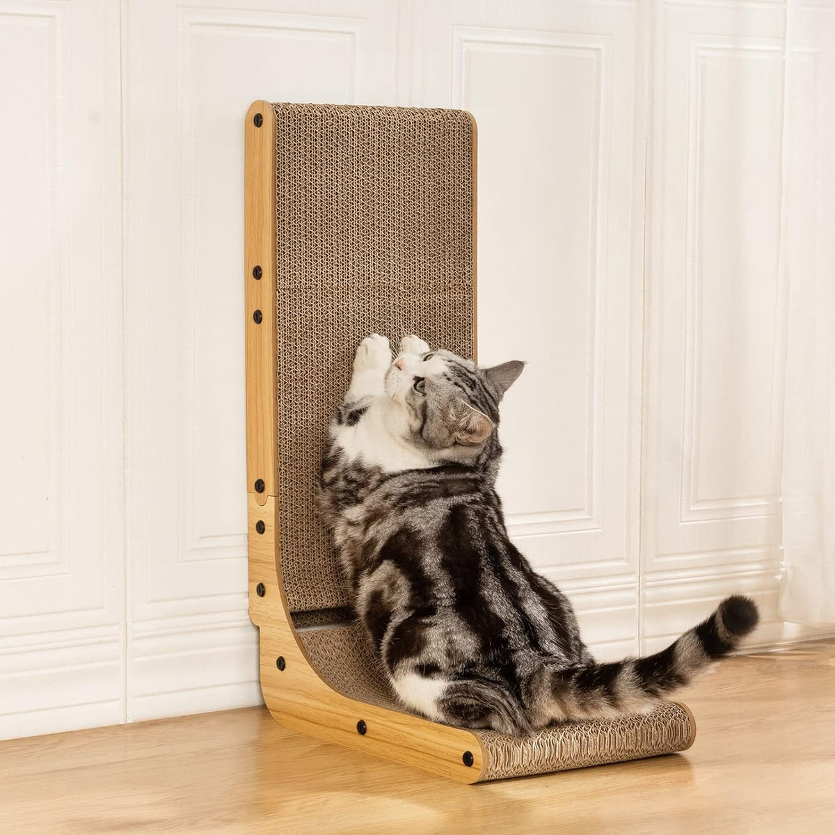 Poils bebe L Shape Cat Scratcher, 26.8 Inch Cat Scratchers for Indoor Cats, Protecting Furniture