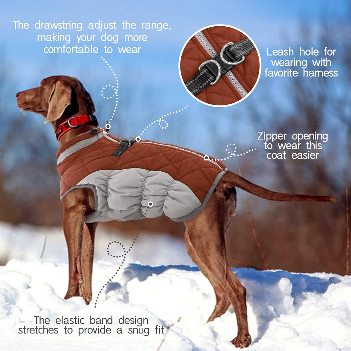 FUAMEY Dog Coat for Large Dogs,Waterproof Dog Winter Jacket with Harness Built in Puppy Cold