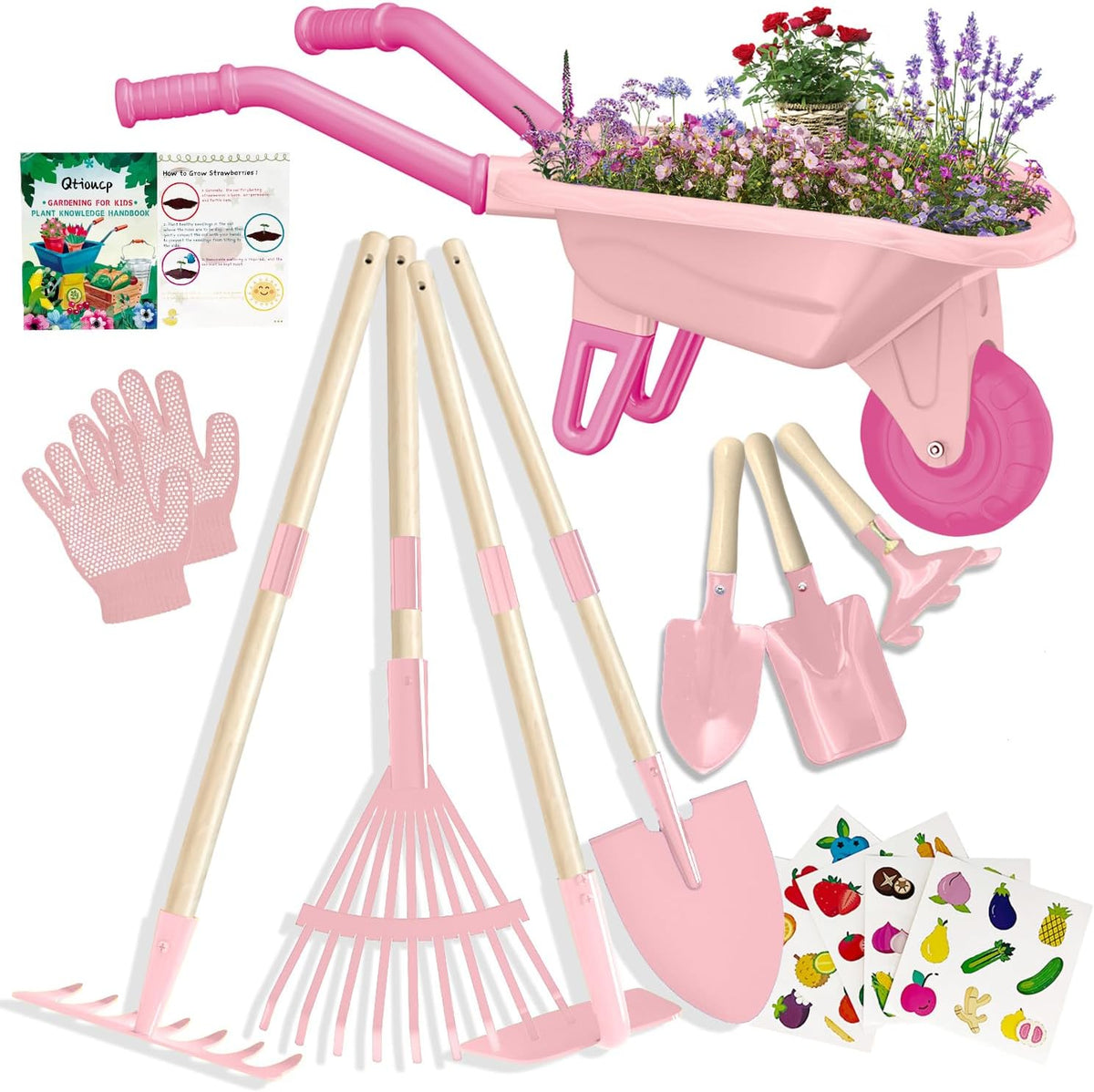 Kids Gardening Tools Outdoor Toys Set Backyard Play with Wheelbarrow Educational STEM Learning