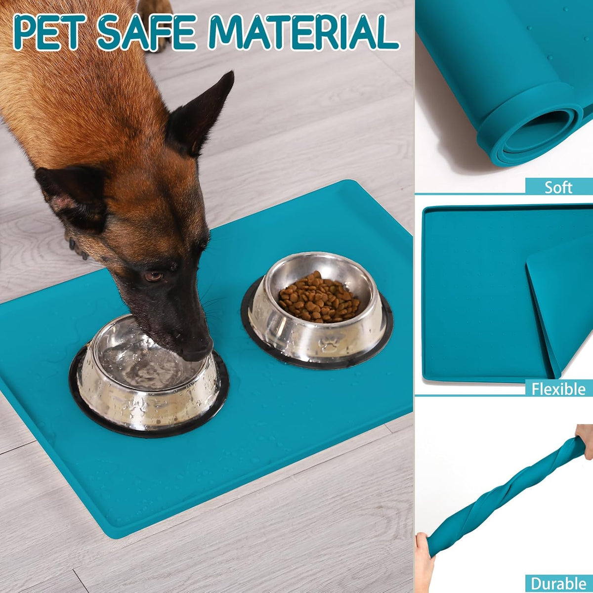 MateeyLife Silicone Cat & Dog Food Mat for Floors Waterproof, Anti-Slip Dog Bowl Mats for Food and