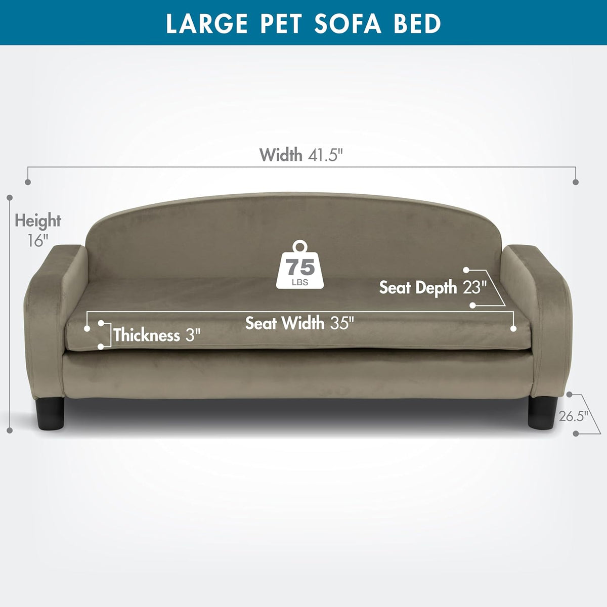 Paws & Purrs Multi-Cat Sofa Bed – 41.5″ Wide Elevated Pet Couch with 3″ Foam Mattress, Removable
