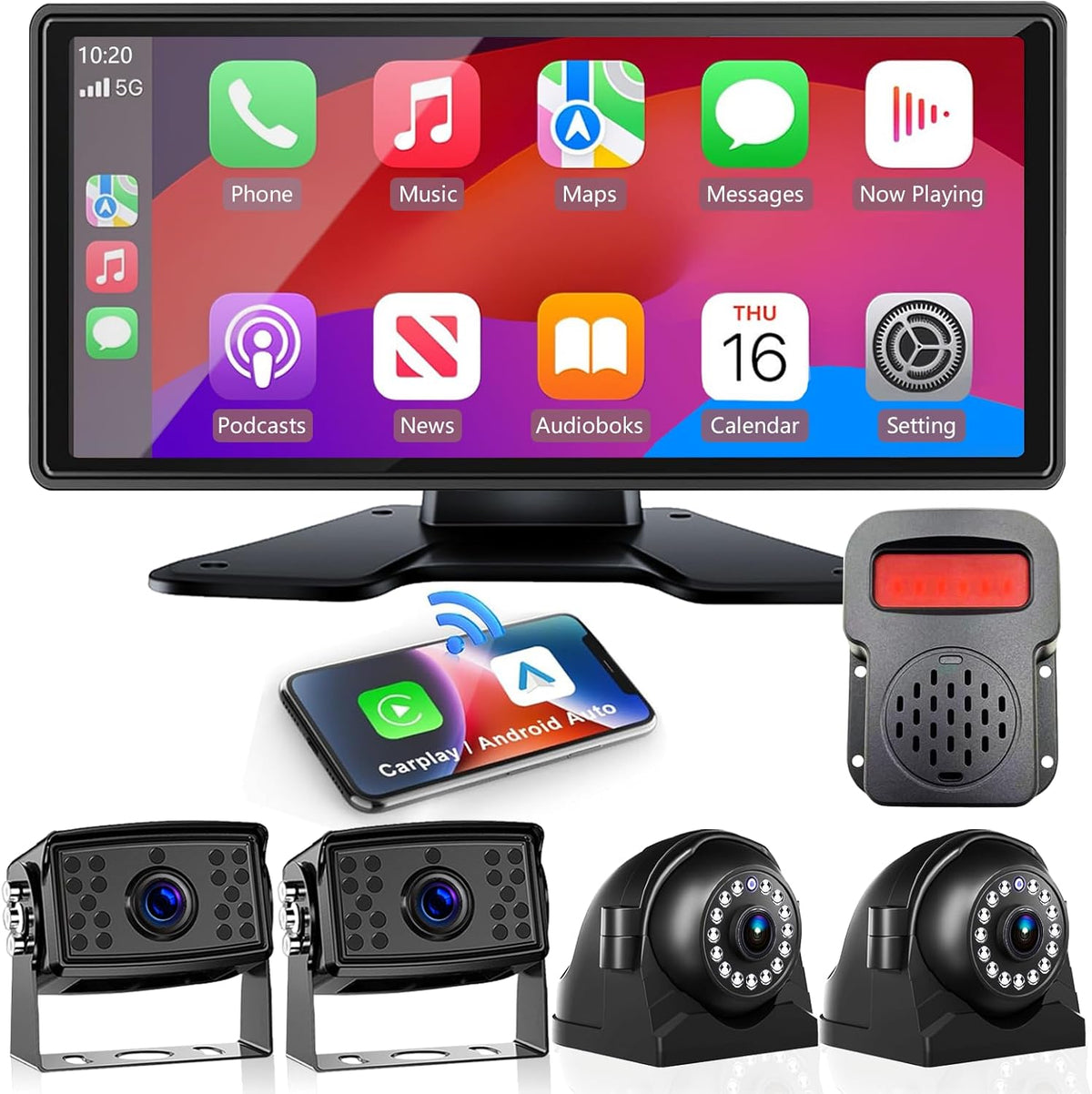 RV Backup Camera with Carplay Android Auto for RV Horse Trailer Semi Box Truck,1080P HD 4 Splits