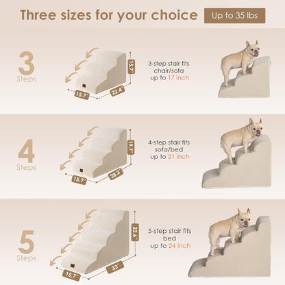 EHEYCIGA Curved Dog Stairs Ramp for Small Dogs 15.7" H, 3-Step Dog Steps for Couch Sofa and Chair