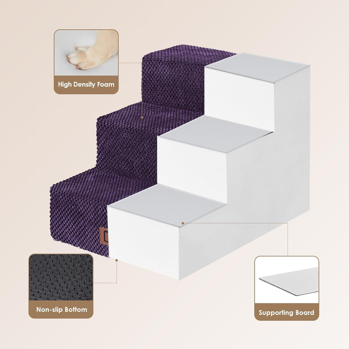 EHEYCIGA Dog Stairs for Small Dogs 13.5" H, 3-Step Dog Steps for Couch Sofa and Chair, Pet Steps