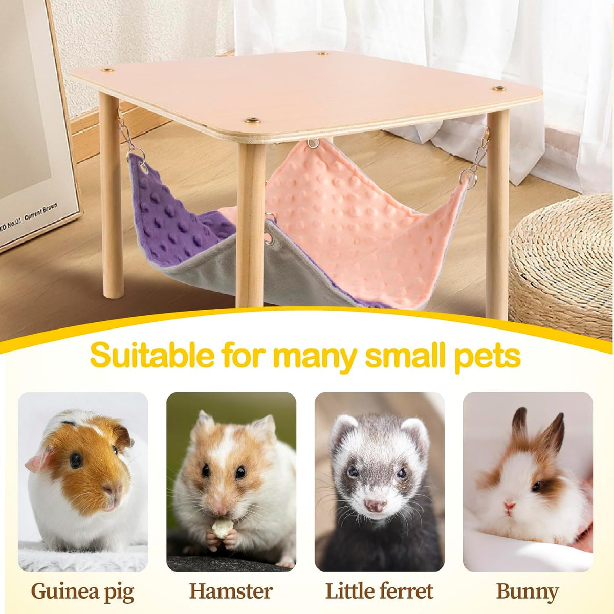 Enlarged Guinea Pig Hammock with Wooden Stand,Small Animal Hanging Bed Large Platform for Guinea